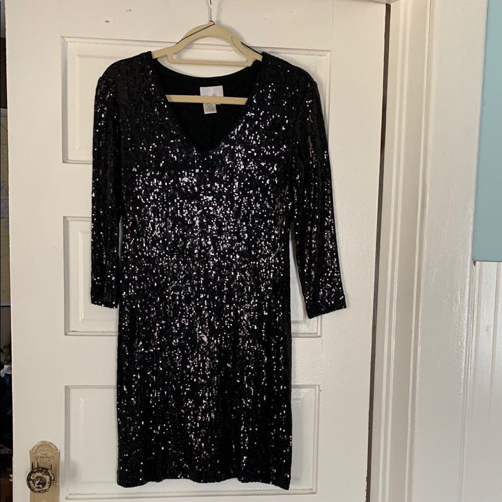 Donna Morgan Black Sequin Long Sleeve Dress